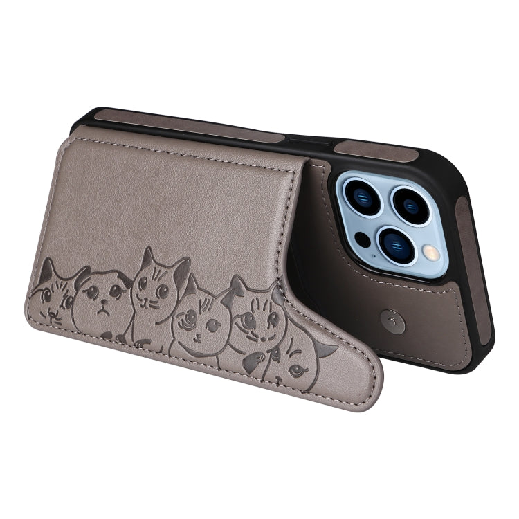For iPhone 13 Pro Max Six Cats Embossing Pattern Shockproof Phone Case