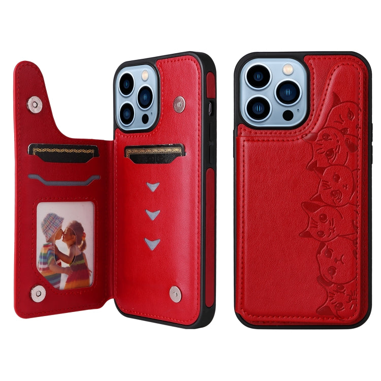 For iPhone 13 Pro Max Six Cats Embossing Pattern Shockproof Phone Case