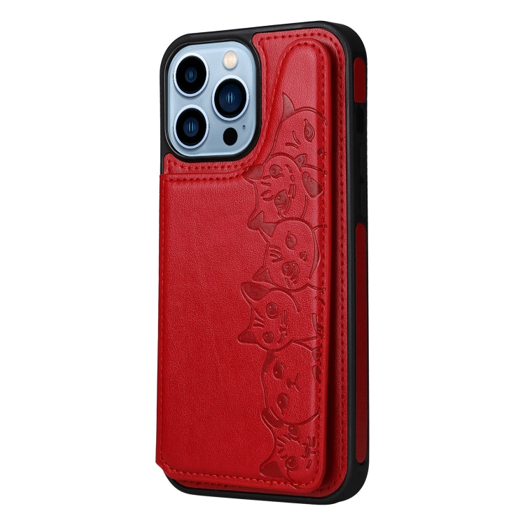 For iPhone 13 Pro Max Six Cats Embossing Pattern Shockproof Phone Case