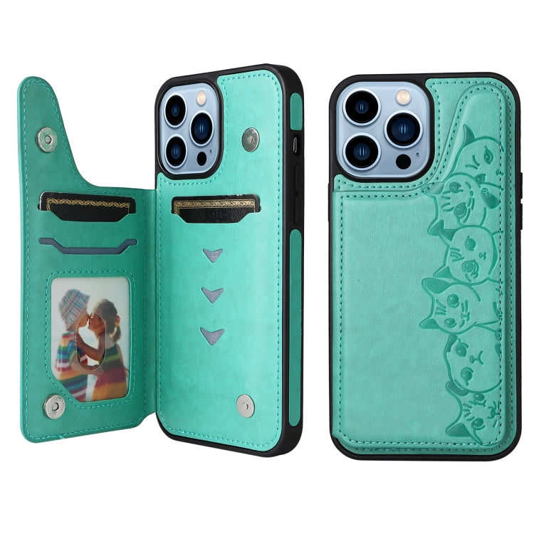 For iPhone 13 Pro Max Six Cats Embossing Pattern Shockproof Phone Case