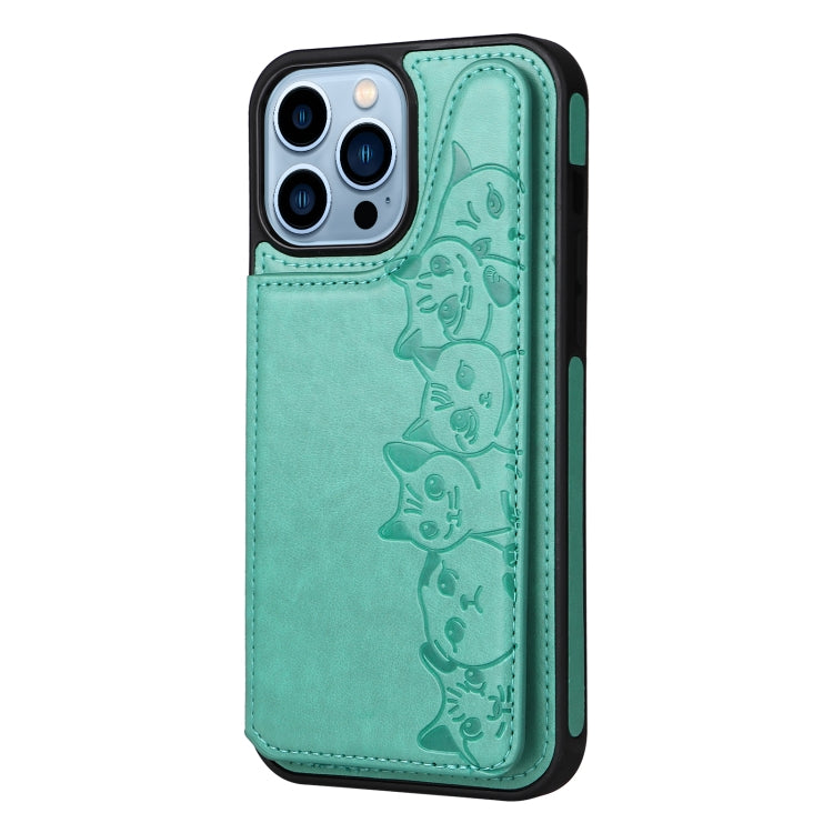 For iPhone 13 Pro Max Six Cats Embossing Pattern Shockproof Phone Case