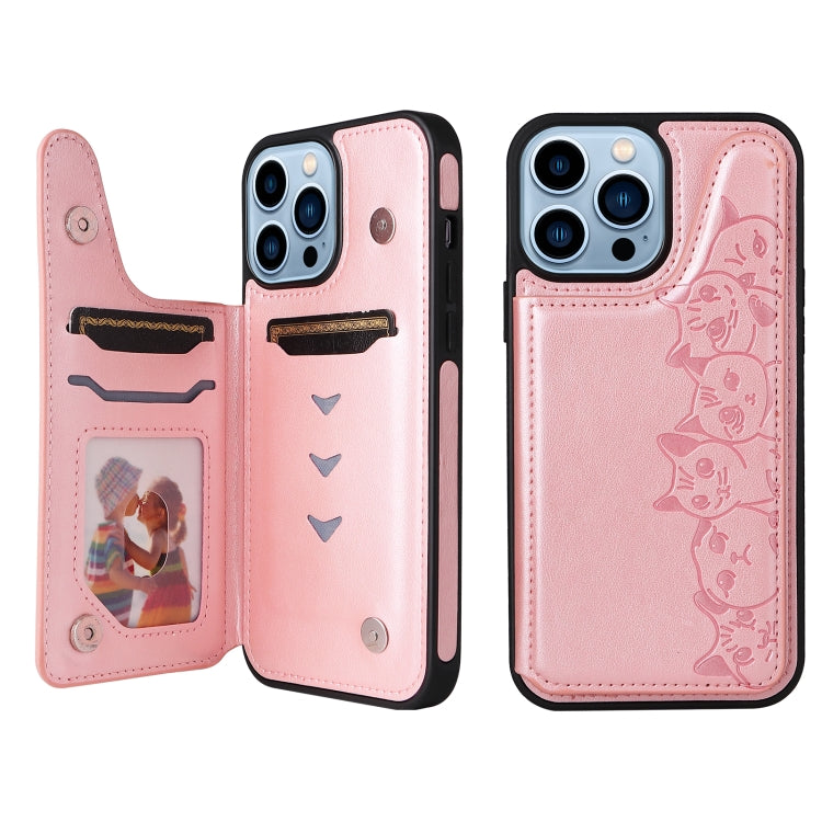 For iPhone 13 Pro Max Six Cats Embossing Pattern Shockproof Phone Case