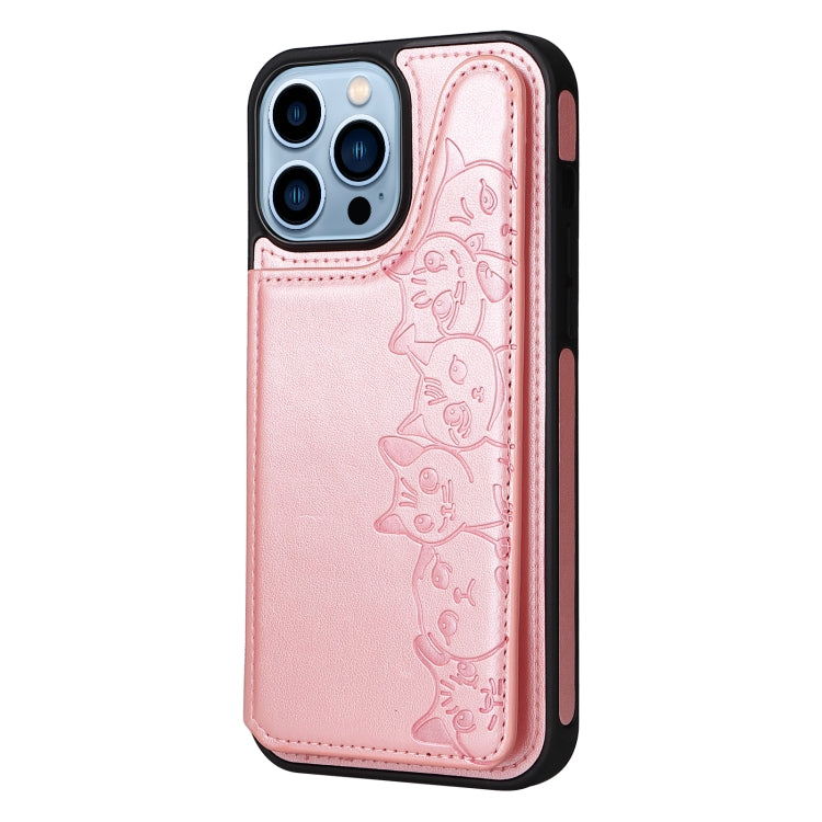 For iPhone 13 Pro Max Six Cats Embossing Pattern Shockproof Phone Case