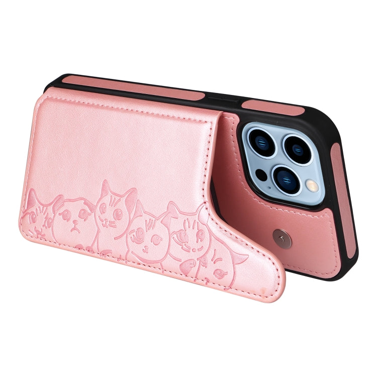 For iPhone 13 Pro Max Six Cats Embossing Pattern Shockproof Phone Case