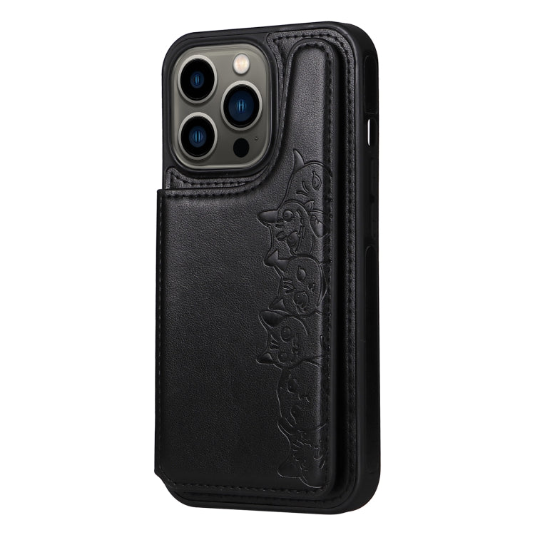 For iPhone 13 Pro Six Cats Embossing Pattern Shockproof Phone Case