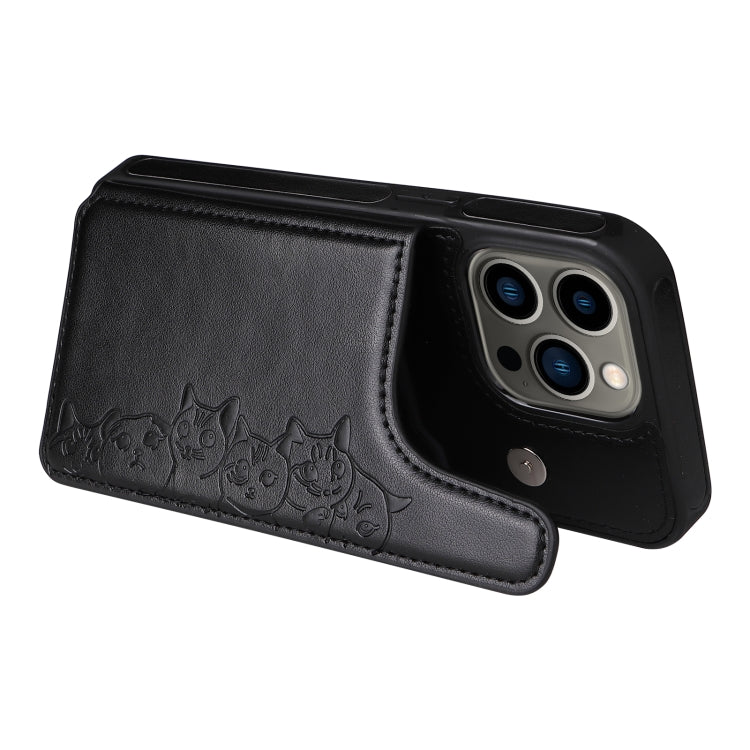 For iPhone 13 Pro Six Cats Embossing Pattern Shockproof Phone Case