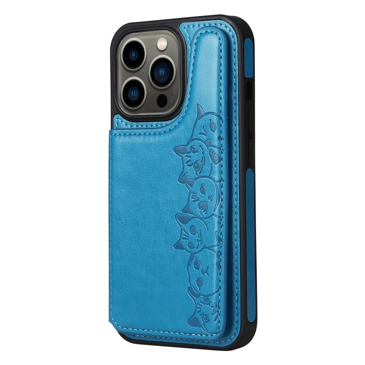 For iPhone 13 Pro Six Cats Embossing Pattern Shockproof Phone Case