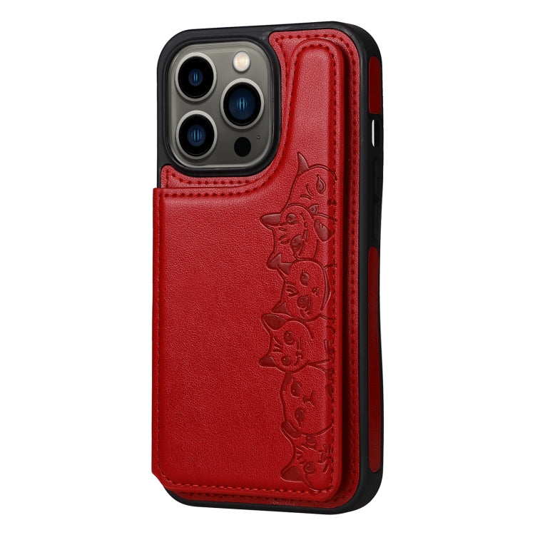 For iPhone 13 Pro Six Cats Embossing Pattern Shockproof Phone Case