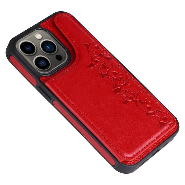 For iPhone 13 Pro Six Cats Embossing Pattern Shockproof Phone Case