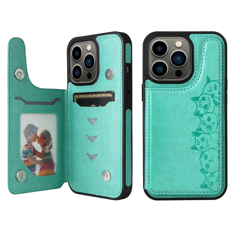 For iPhone 13 Pro Six Cats Embossing Pattern Shockproof Phone Case