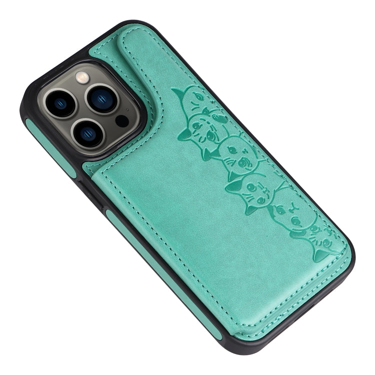 For iPhone 13 Pro Six Cats Embossing Pattern Shockproof Phone Case