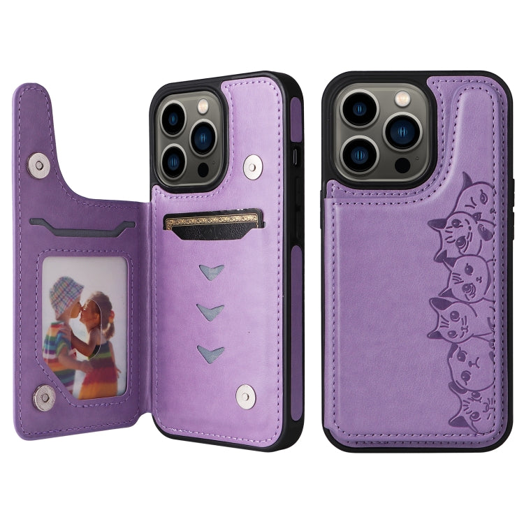 For iPhone 13 Pro Six Cats Embossing Pattern Shockproof Phone Case