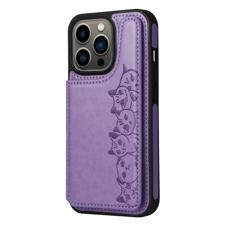 For iPhone 13 Pro Six Cats Embossing Pattern Shockproof Phone Case