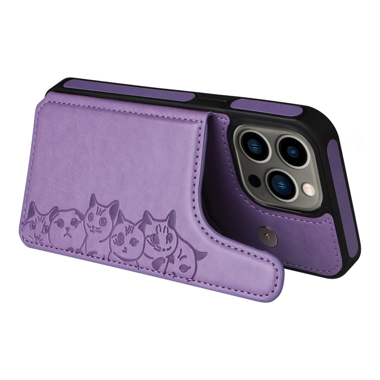 For iPhone 13 Pro Six Cats Embossing Pattern Shockproof Phone Case