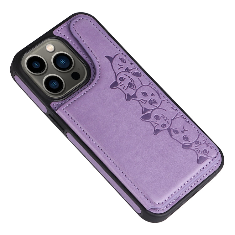 For iPhone 13 Pro Six Cats Embossing Pattern Shockproof Phone Case