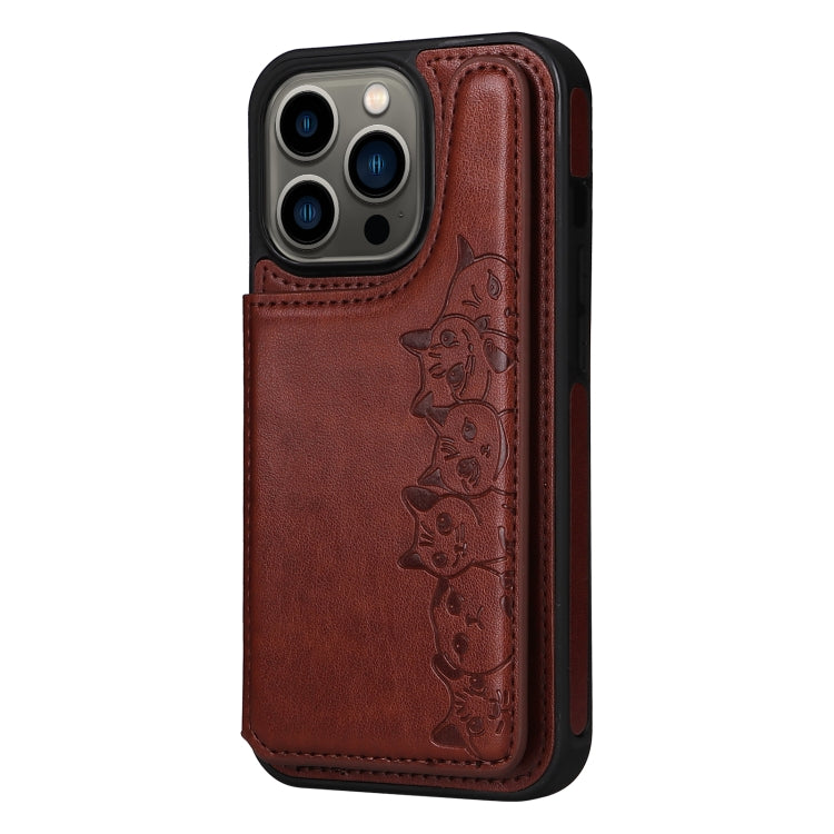 For iPhone 13 Pro Six Cats Embossing Pattern Shockproof Phone Case