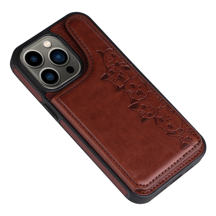 For iPhone 13 Pro Six Cats Embossing Pattern Shockproof Phone Case