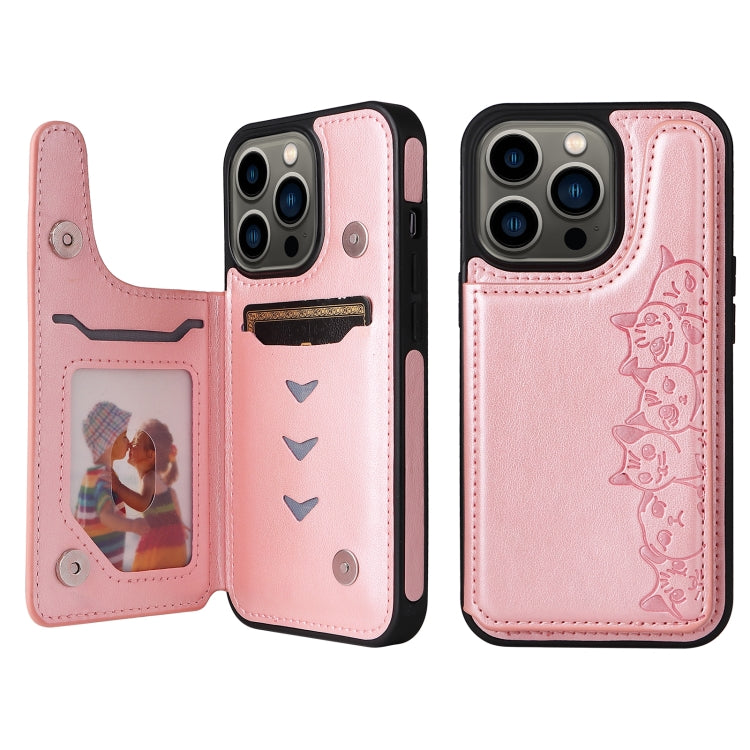 For iPhone 13 Pro Six Cats Embossing Pattern Shockproof Phone Case