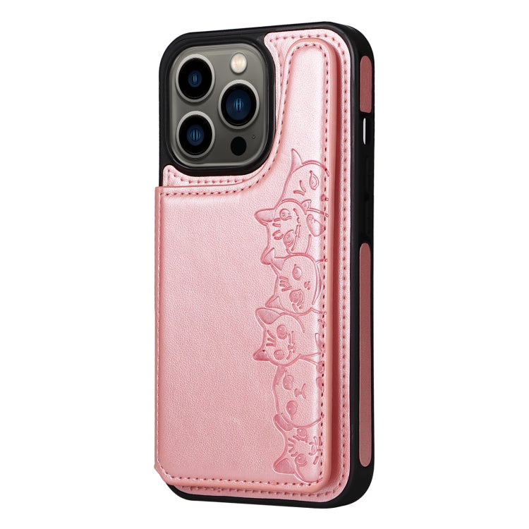 For iPhone 13 Pro Six Cats Embossing Pattern Shockproof Phone Case