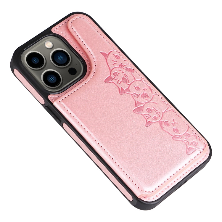 For iPhone 13 Pro Six Cats Embossing Pattern Shockproof Phone Case