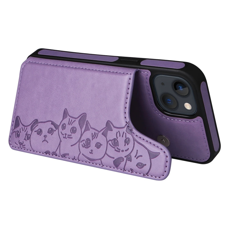 For iPhone 13 Six Cats Embossing Pattern Shockproof Phone Case
