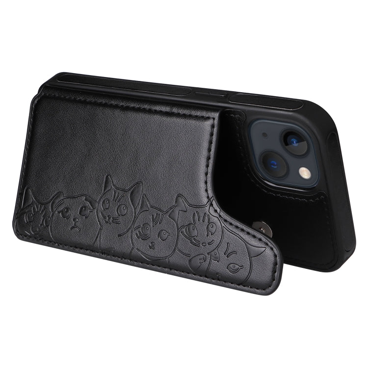 For iPhone 13 mini Six Cats Embossing Pattern Shockproof Phone Case