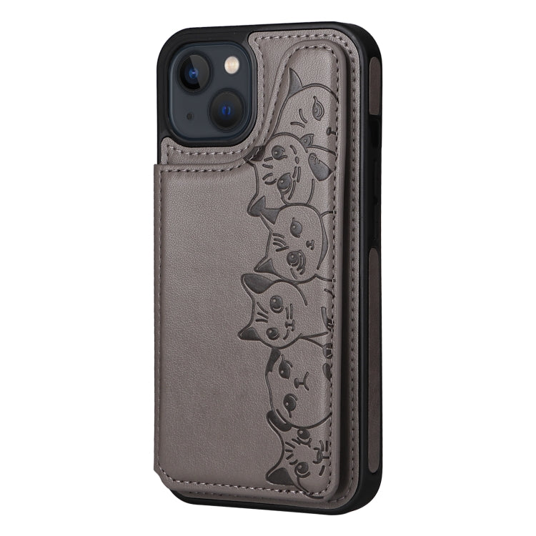 For iPhone 13 mini Six Cats Embossing Pattern Shockproof Phone Case
