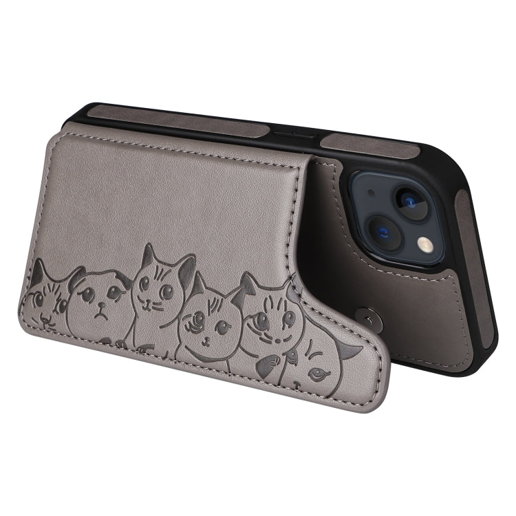 For iPhone 13 mini Six Cats Embossing Pattern Shockproof Phone Case