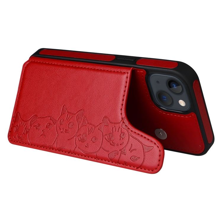 For iPhone 13 mini Six Cats Embossing Pattern Shockproof Phone Case