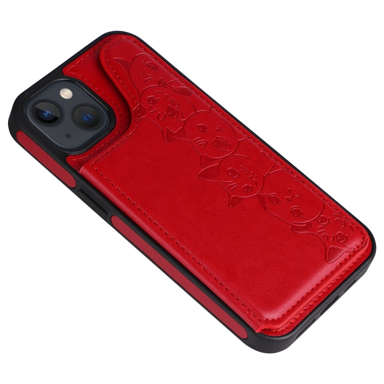 For iPhone 13 mini Six Cats Embossing Pattern Shockproof Phone Case