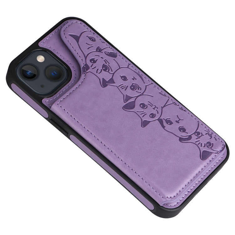 For iPhone 13 mini Six Cats Embossing Pattern Shockproof Phone Case