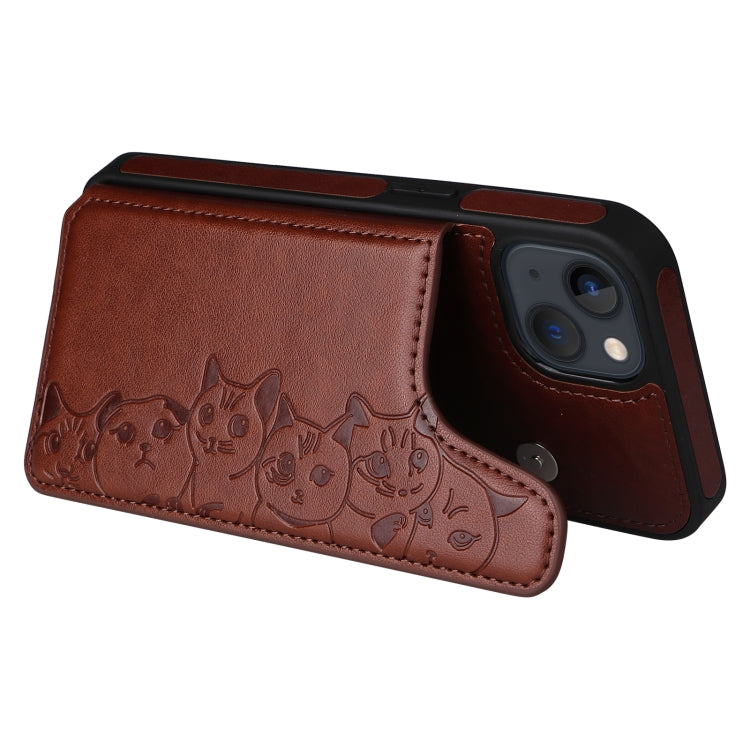 For iPhone 13 mini Six Cats Embossing Pattern Shockproof Phone Case