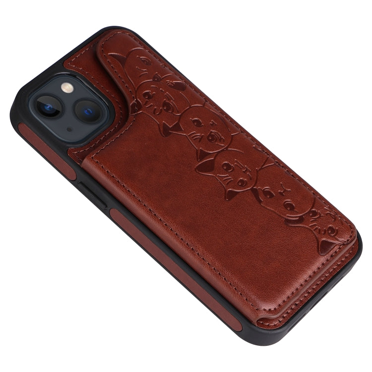 For iPhone 13 mini Six Cats Embossing Pattern Shockproof Phone Case