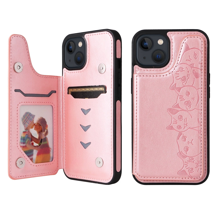 For iPhone 13 mini Six Cats Embossing Pattern Shockproof Phone Case