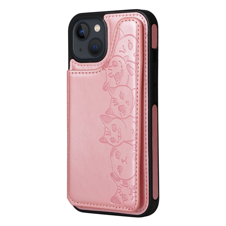 For iPhone 13 mini Six Cats Embossing Pattern Shockproof Phone Case