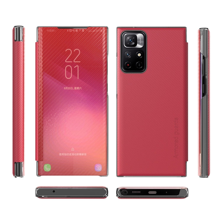For Xiaomi Redmi Note 11 5G Carbon Fiber View Time Leather Phone Case