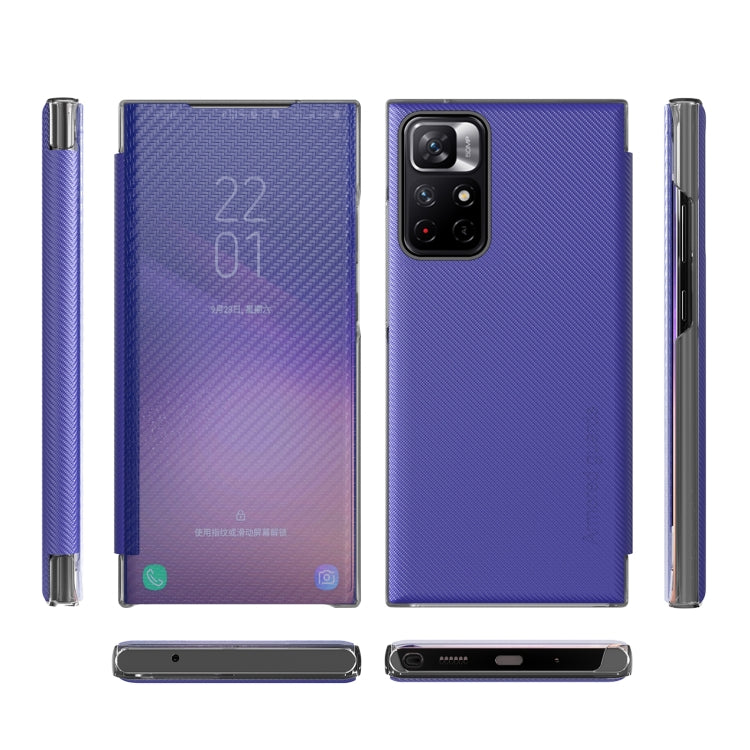 For Xiaomi Redmi Note 11 5G Carbon Fiber View Time Leather Phone Case