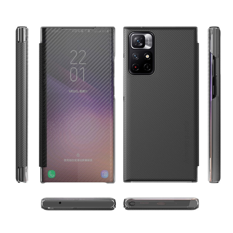 For Xiaomi Redmi Note 11 5G Carbon Fiber View Time Leather Phone Case