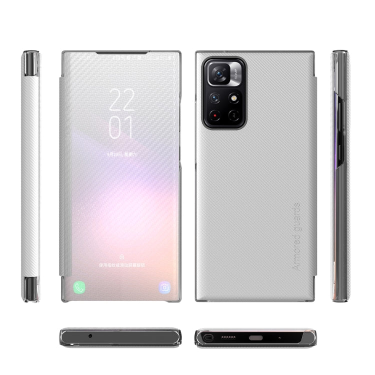 For Xiaomi Redmi Note 11 5G Carbon Fiber View Time Leather Phone Case