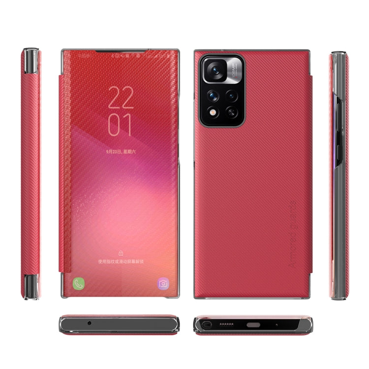 For Xiaomi Redmi Note 11 Pro 5G Carbon Fiber View Time Leather Phone Case