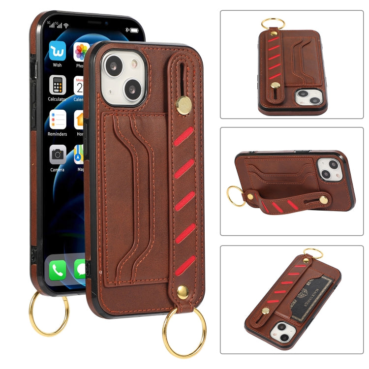 For iPhone 13 mini Wristband Wallet Leather Phone Case