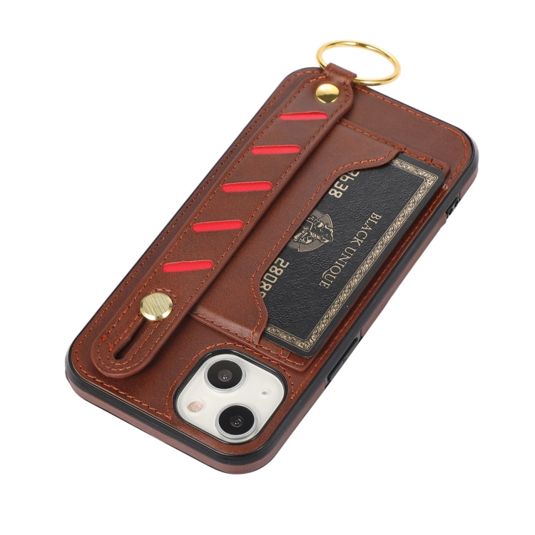 For iPhone 13 mini Wristband Wallet Leather Phone Case
