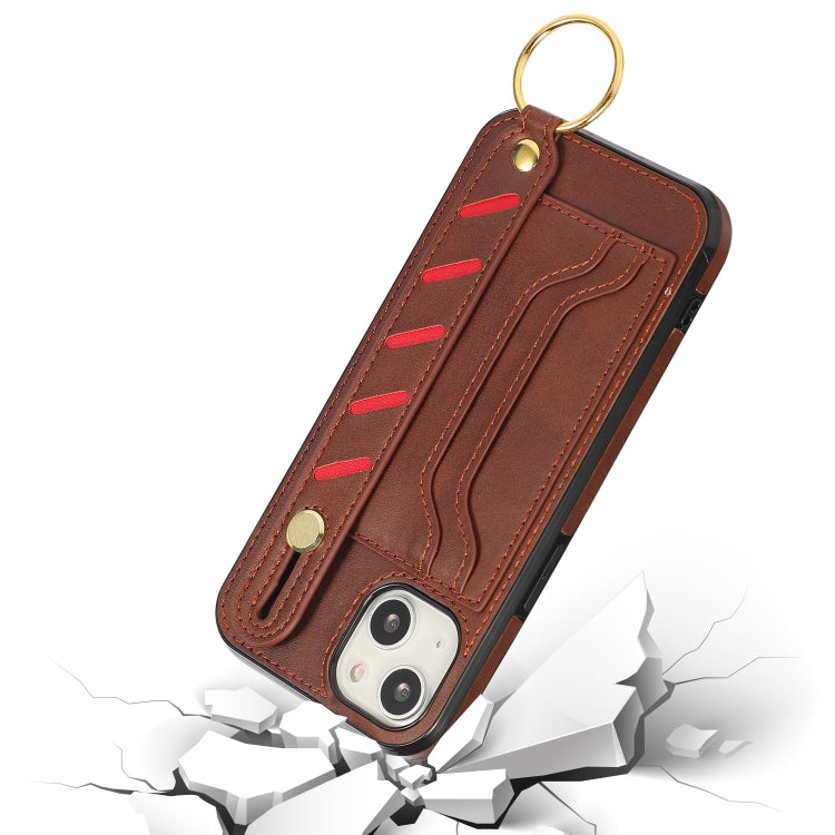 For iPhone 13 mini Wristband Wallet Leather Phone Case