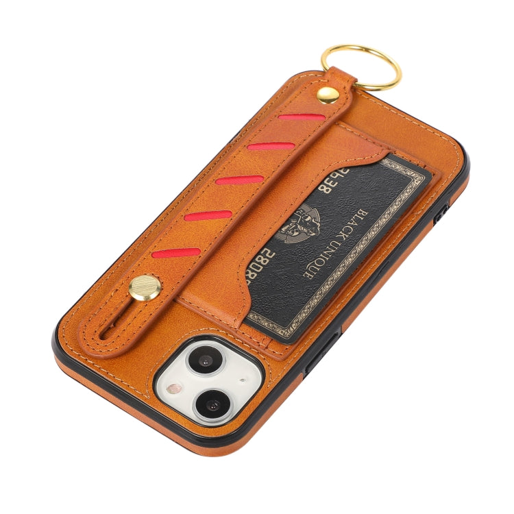 For iPhone 13 mini Wristband Wallet Leather Phone Case