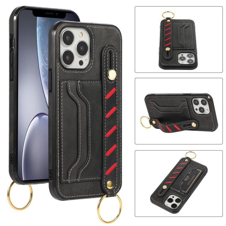For iPhone 13 Pro Wristband Wallet Leather Phone Case