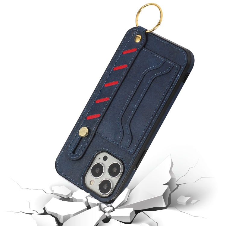 For iPhone 13 Pro Max Wristband Wallet Leather Phone Case