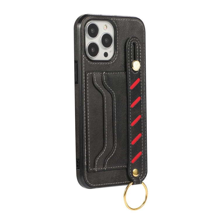For iPhone 13 Pro Max Wristband Wallet Leather Phone Case
