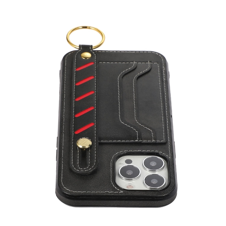 For iPhone 13 Pro Max Wristband Wallet Leather Phone Case