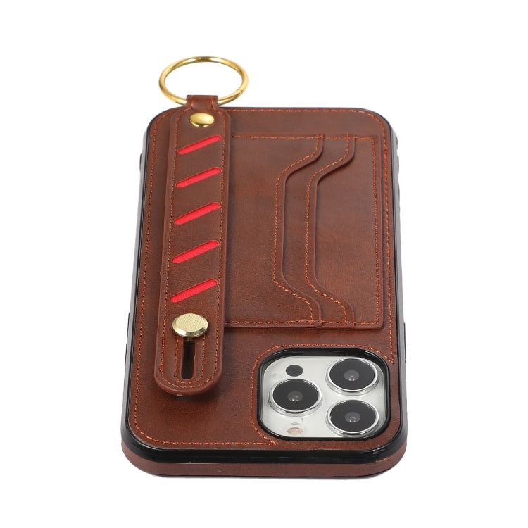 For iPhone 13 Pro Max Wristband Wallet Leather Phone Case