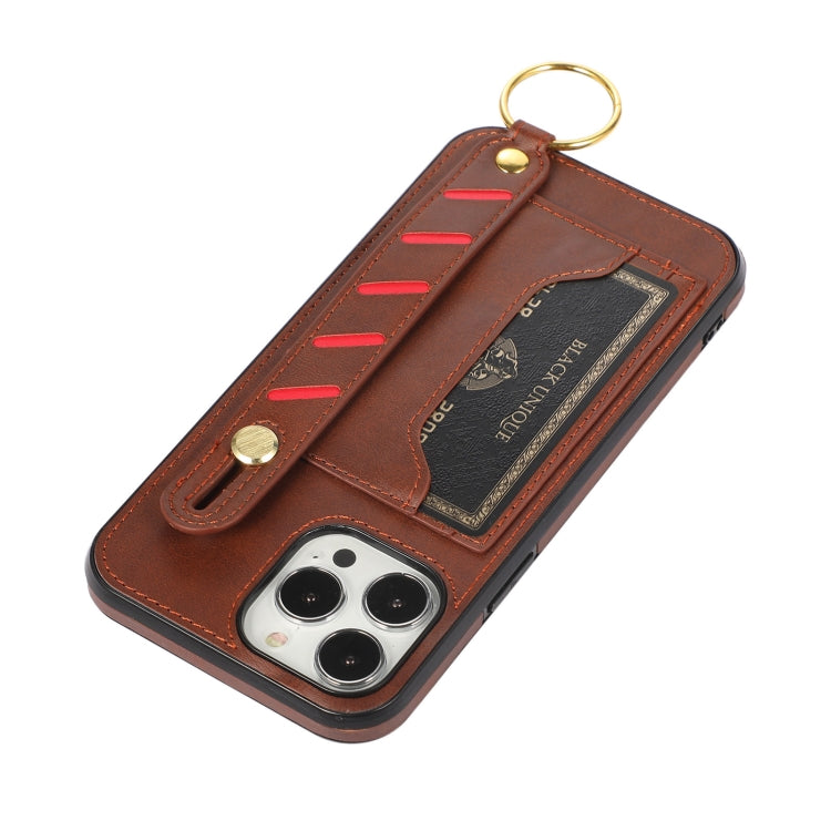 For iPhone 13 Pro Max Wristband Wallet Leather Phone Case